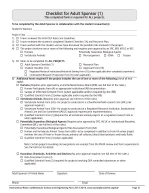 Adult Sponsor Checklist for Student Research Projects