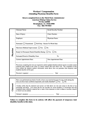 Workers' Compensation Physician Benefits Form