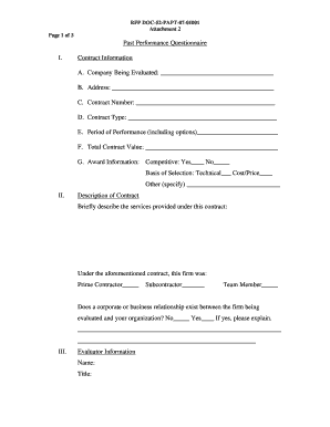 Past Performance Questionnaire