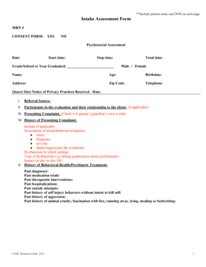 Psychosocial Assessment Intake Form