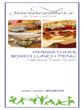 Meriwether's Boxed Lunch Order Form