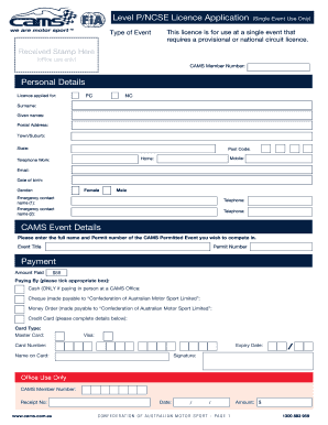 CAMS Single Event Licence Application