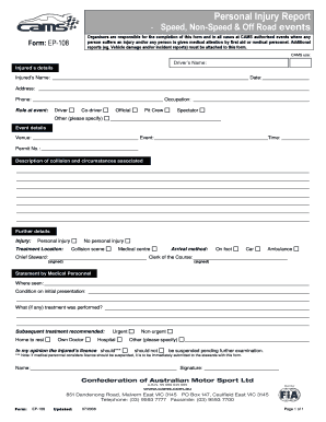 CAMS Personal Injury Report Form EP-108