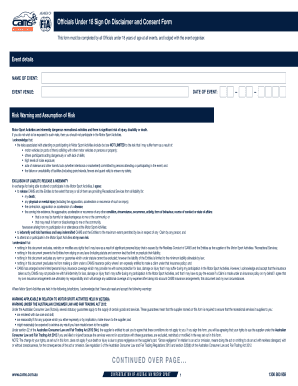 Officials Under 18 Sign On Disclaimer and Consent Form