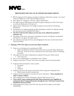 NYC Fleet Zipcar Use Agreement