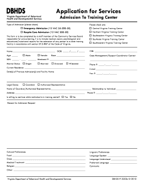 Virginia Training Center Admission Application