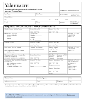Yale University Undergraduate Vaccination Record