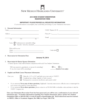 New Student Orientation Reservation Form