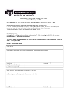 UK Club Premises Certificate Application