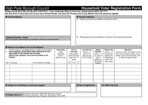 High Peak Borough Council Household Voter Registration Form