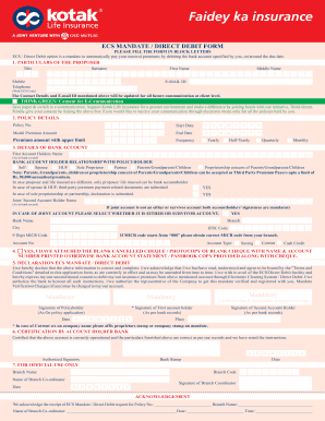 Kotak Mahindra Life Insurance ECS Mandate Form