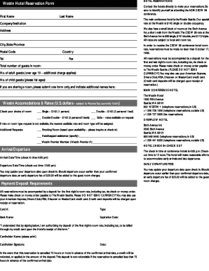 Westin Hotel Reservation Form