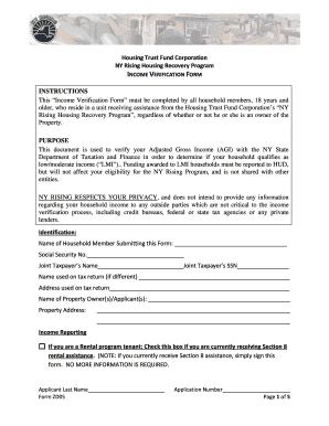 NY Rising Housing Recovery Program Income Verification Form