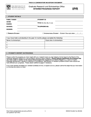 Interim Progress Report - Graduate Research School