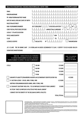 BULLETIN D’INSCRIPTION / INSCHRIJVINGSFORMULIER / ENTRY FORM