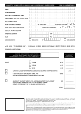 Belgian Cycling Event Entry Form