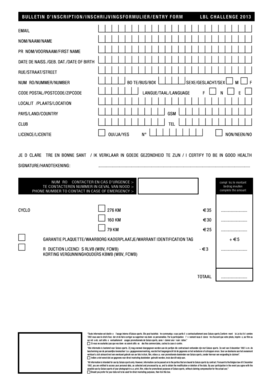 BULLETIN D’INSCRIPTION / INSCHRIJVINGSFORMULIER / ENTRY FORM