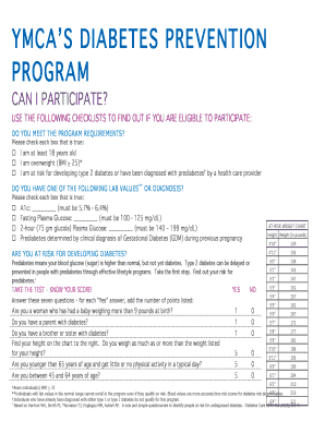 YMCA Diabetes Prevention Program Eligibility Checklist