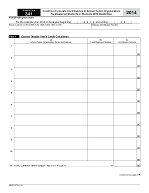 Arizona Form 341 for Corporate Contributions to School Tuition Organizations