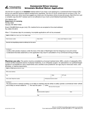 Intrastate Medical Waiver Application for Commercial Driver License