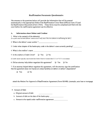 Reaffirmation Agreement Cover Sheet