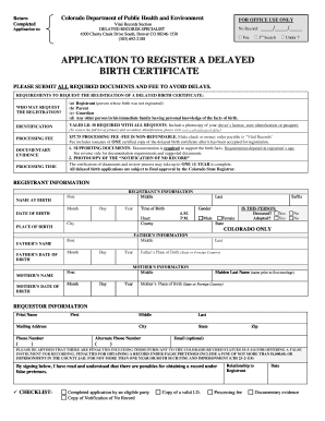 Colorado Delayed Birth Certificate Application