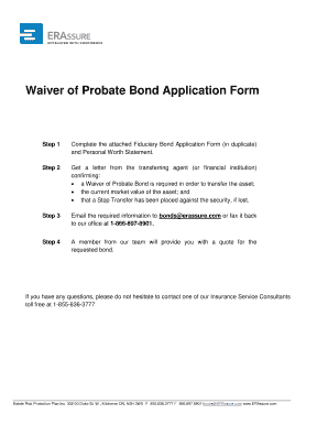 Waiver of Probate Bond Application Form