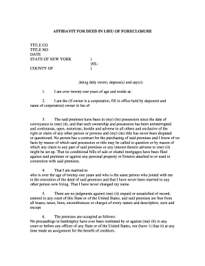 Affidavit for Deed In Lieu Of Foreclosure - Exclusive Land Services