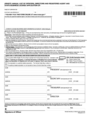 Nevada Annual List of Officers and State Business License Application