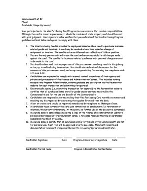 Kentucky PCard Cardholder Usage Agreement