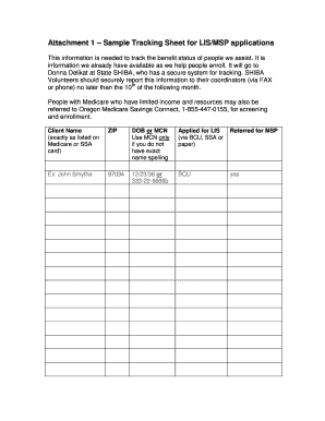 Sample Tracking Sheet for LIS/MSP Applications