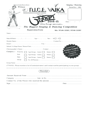 Dance India Dance Registration Form