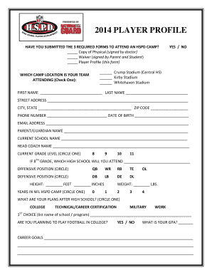 2014 Player Profile Form