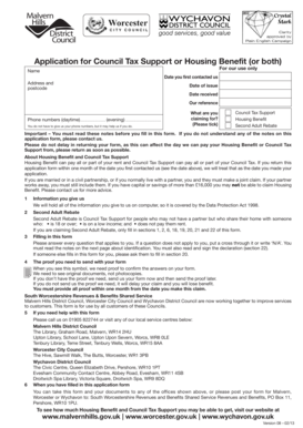 Benefit form - Housing Benefit and Council Tax Support Application Form