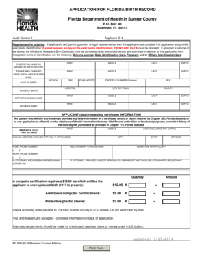 Florida Birth Record Application