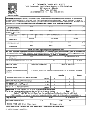 Florida Birth Record Application