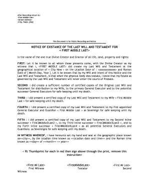 Notice of Existence of Last Will and Testament
