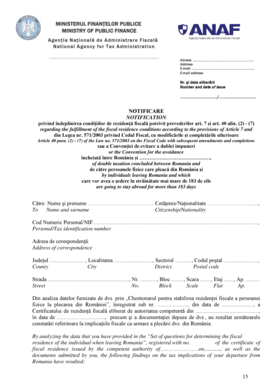 Romania Tax Residency Notification