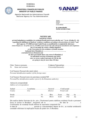 Romania Fiscal Residence Notification