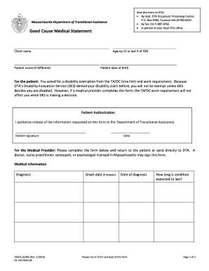 Good Cause Medical Statement