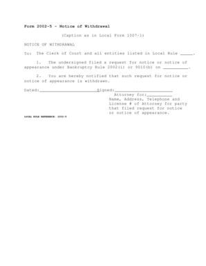 Notice of Withdrawal Form 2002-5