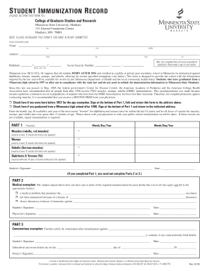 Minnesota Student Immunization Record Form