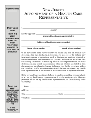 New Jersey Appointment of a Health Care Representative