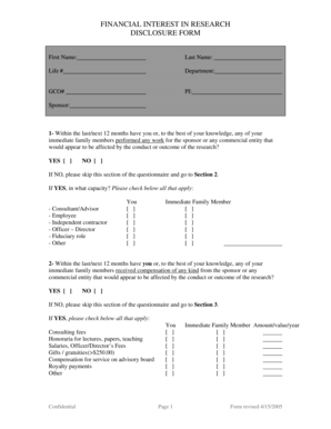 Financial Interest in Research Disclosure Form