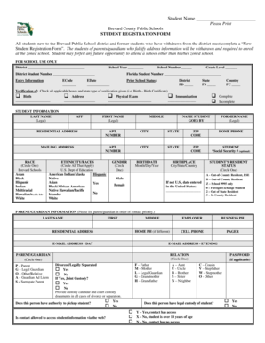 Brevard County Public Schools Student Registration Form