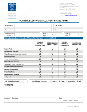 Clinical Elective Evaluation Form