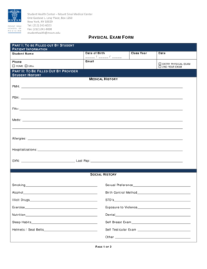 Mount Sinai Medical Center Physical Exam Form
