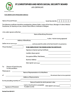 St. Kitts and Nevis Life Certificate for Pensioners Abroad
