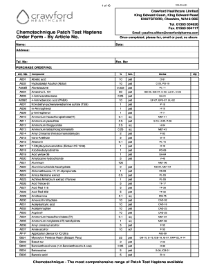 Chemotechnique Patch Test Haptens Order Form