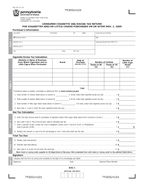Pennsylvania Consumer Cigarette Excise Tax Return